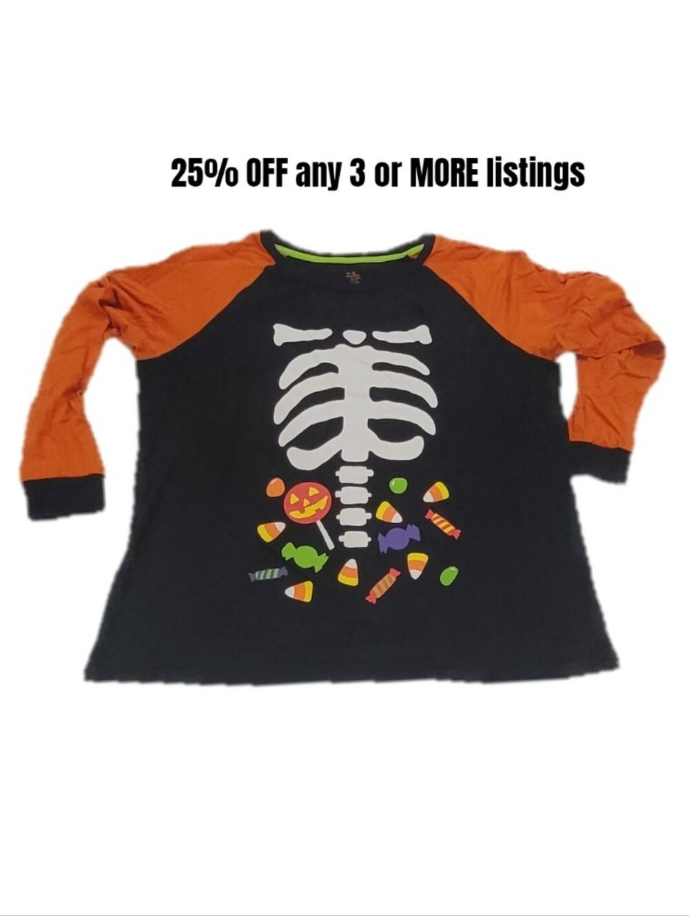 Halloween Skeleton Candy Long-Sleeve Costume Shirt - Black & Orange Graphic